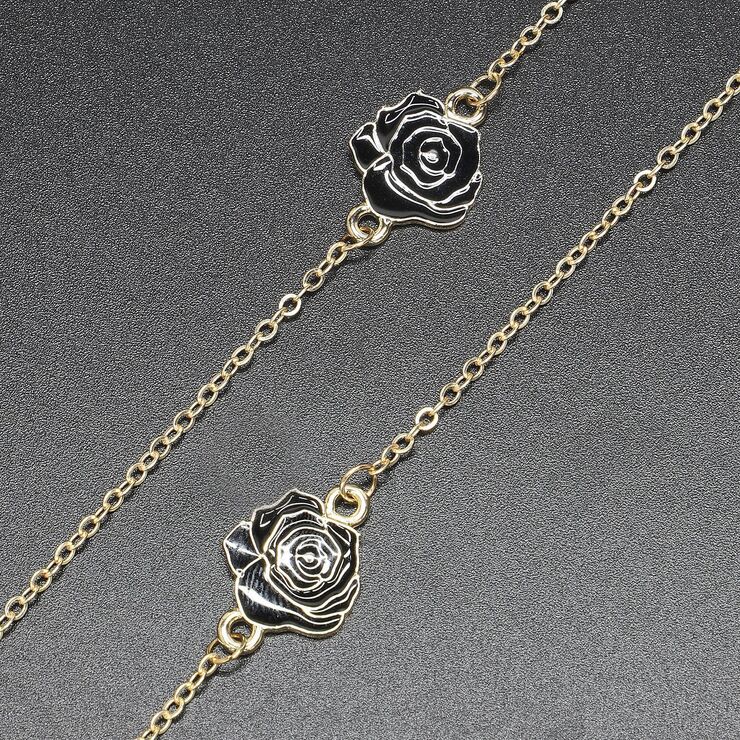 Gold-colored metal non-slip chain, with black rose, for glasses and masks GL394