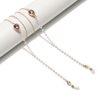 Gold-colored metal non-slip chain, with crystal water drop and pearl, for glasses and masks GL1504