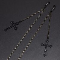 Black-colored metal non-slip chain, with pendant black cross, for glasses and masks GL491
