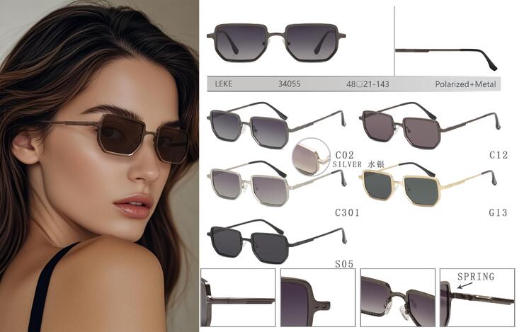 Солнцезащитные поляризационные женские металлические очки Leke LK34055