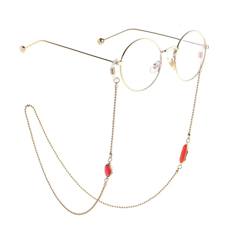 Gold-colored metal non-slip chain, with beads and acrylic crystal, for glasses and masks GL797