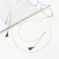 Gold-colored metal non-slip chain, with Christmas tree pendant, for glasses and masks GA035