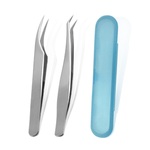 Set of 2 stainless steel tweezers with a plastic case