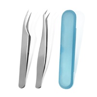 Set of 2 stainless steel tweezers with a plastic case