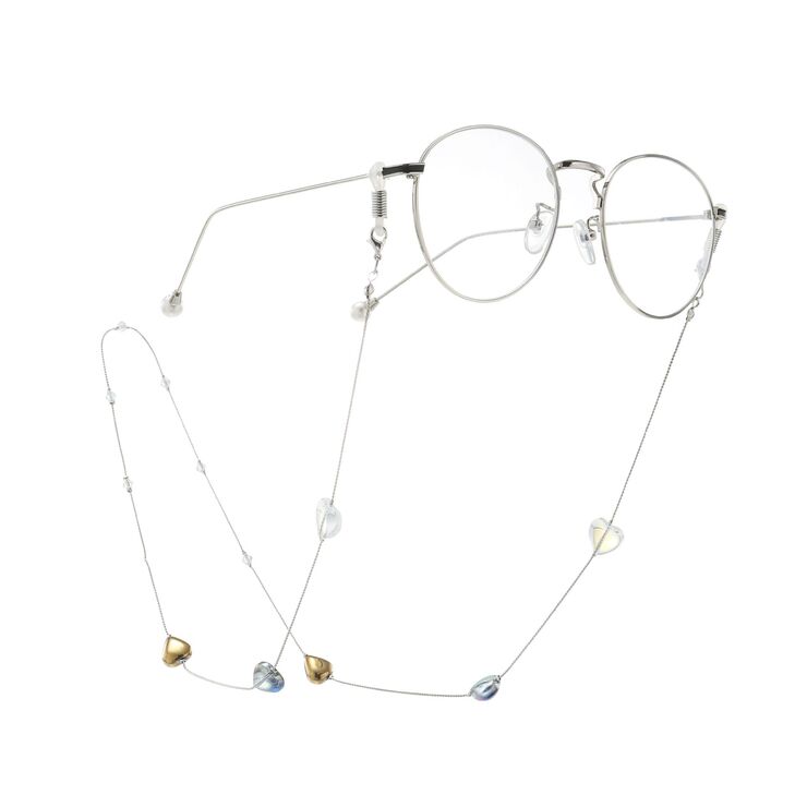 Silver-colored metal non-slip chain, with color crystal, for glasses and masks GA054