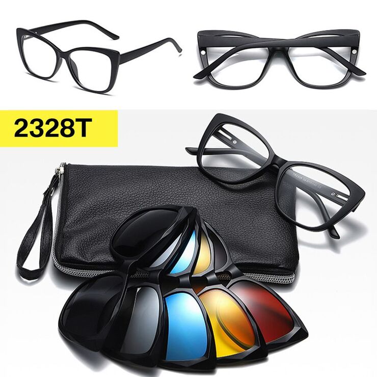 TR90/PC plastic frame + 5 polarized sun protection magnet clip-on set + leather bag El Dorado EL2328T