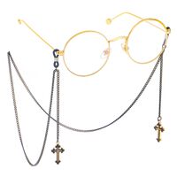 Black-colored metal non-slip chain, with pendant cross, for glasses and masks GL404