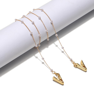 Металлическая цепочка с бусинами и зажимами для очков и масок GL1131