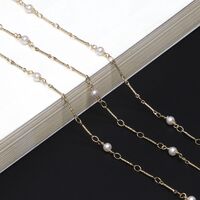 Gold-colored metal non-slip chain, with copper and pearl beads, for glasses and masks GL519