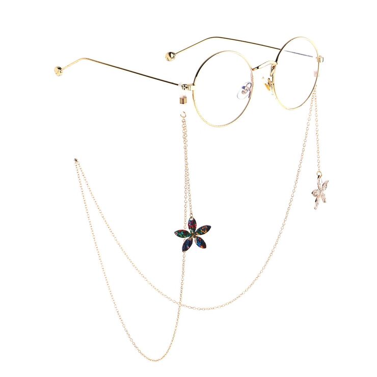 Gold-colored metal non-slip chain, with pendant flower, for glasses and masks GL816