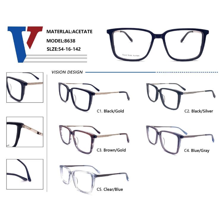 Plastic acetate + metal frame with spring hinges 8638-DA