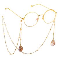 Gold-colored metal non-slip chain, with natural shell and beads, for glasses and masks GL659