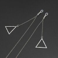 Silver-colored metal non-slip chain, with pendant triangle and rhinestone, for glasses and masks GL612