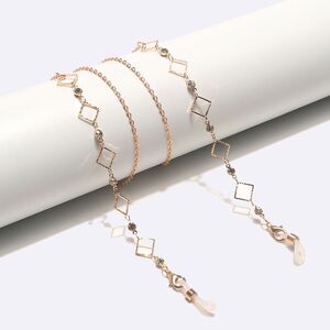 Gold-colored metal non-slip chain, with square and transparent rhinestone, for glasses and masks GL1609