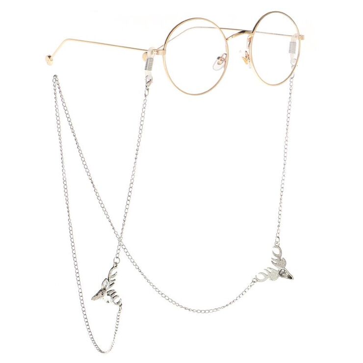 Silver-colored metal non-slip chain, with reindeer, for glasses and masks GL052