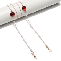 Gold-colored metal non-slip chain, with red crystal and pearl, for glasses and masks GL1505