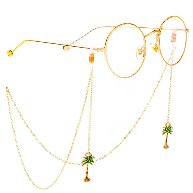 Gold-colored metal non-slip chain, with pendant coconut tree, for glasses and masks GL315