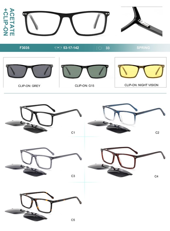 Оправа пластиковая из материала ацетат, с флексом + насадка солнцезащитная (клипон) Big City F3035S