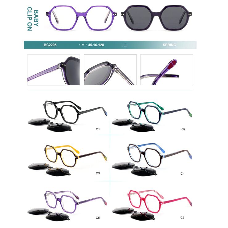 Plastic acetate frame for kids with spring hinges + polarized clip-on Big City BC2205S