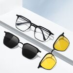 Оправа металлическая с защитой от синего света + 2 магнитные солнцезащитные насадки (клипон) 7024-GT