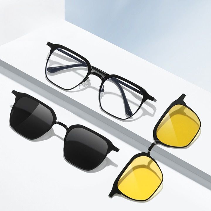 Оправа металлическая с защитой от синего света + 2 магнитные солнцезащитные насадки (клипон) 7024-GT