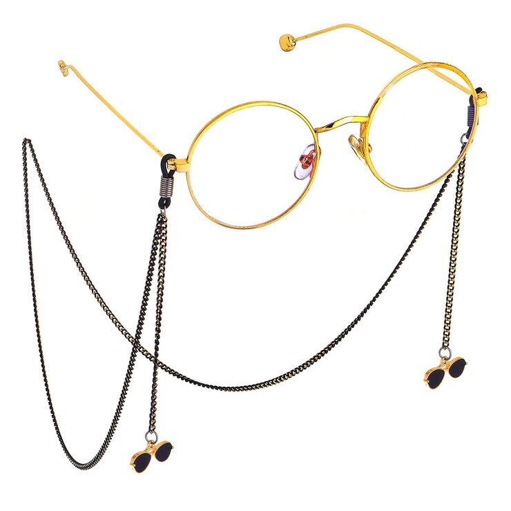 Black-colored metal non-slip chain, with sunglasses, for glasses and masks GL515
