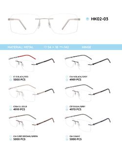 Металлическая безободковая оправа с дужками из пластика TR-90 HK02-03