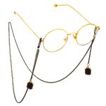 Black-colored metal non-slip chain, with pendant crystal cube, for glasses and masks GL601