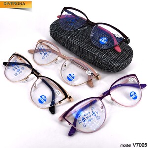 Очки в футляре женские металлические с флексами Vizzini V7005 KZ-KZ BLACK BLOCK BLUE LIGHT диоптрии до -8,00