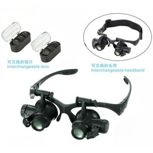 Magnifier-glasses with backlight for small parts working with replaceable attachments 9892G, magnification: 10X, 15X, 20X, 25X
