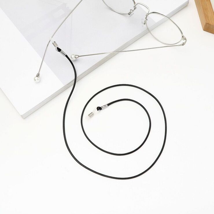 Black-colored leather non-slip chain, for glasses and masks GA016