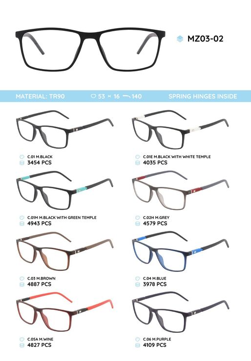 TR-90 plastic frames for glasses with spring hinges MZ03-02