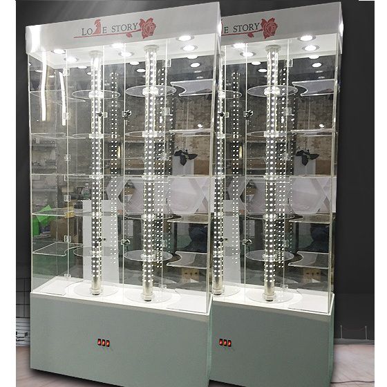 Acrylic floor rotating display stand for glasses, frames, cases and accessories with 2 columns, size 176 * 88 cm