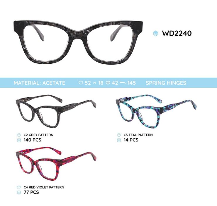 Plastic acetate eyeglasses frame for women with spring hinges WD2240