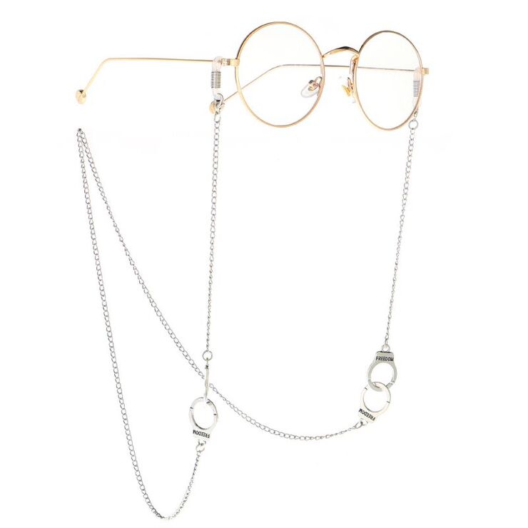 Silver-colored metal non-slip chain, with handcuffs, for glasses and masks GL053