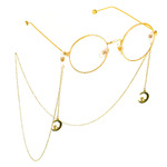 Gold-colored metal non-slip chain, with pendant moon and cat, for glasses and masks GL737