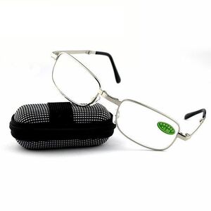 Folding metal reading glasses Z101 with zipper case, diopters from +1.00 to +4.00, RMC=62-64