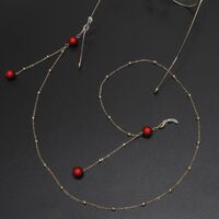 Metal non-slip chain, with red beads, for glasses and masks GL625
