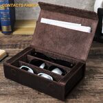 Sunglasses and eyeglasses genuine leather case with 3 slots CF4011
