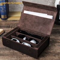 Sunglasses and eyeglasses genuine leather case with 3 slots CF4011