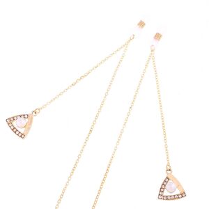 Gold-colored metal non-slip chain, with pendant triangle and rhinestone and pearl, for glasses and masks GL279