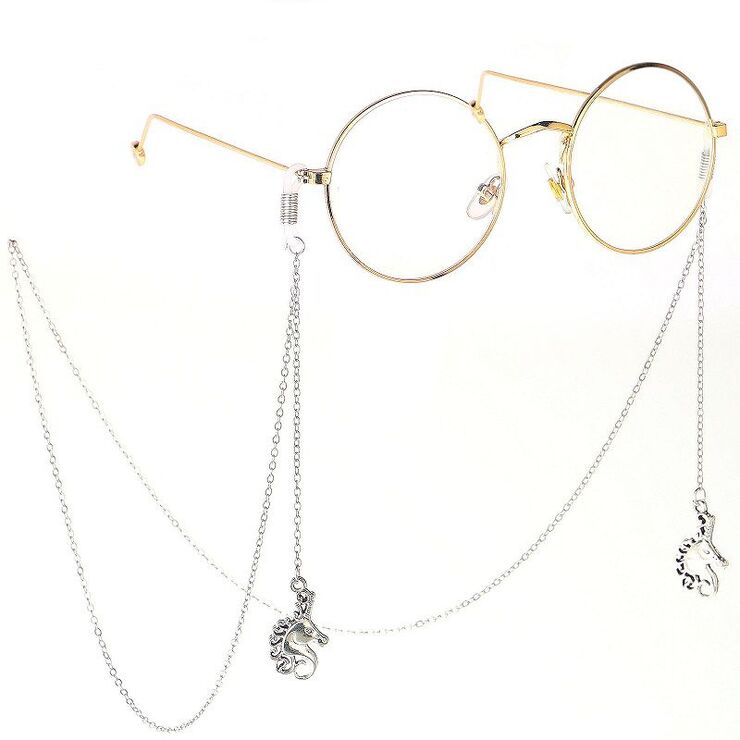 Silver-colored metal non-slip chain, with seahorse, for glasses and masks GL209