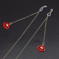 Gold-colored metal non-slip chain, with personalized mouth, red lips, for glasses and masks GL540
