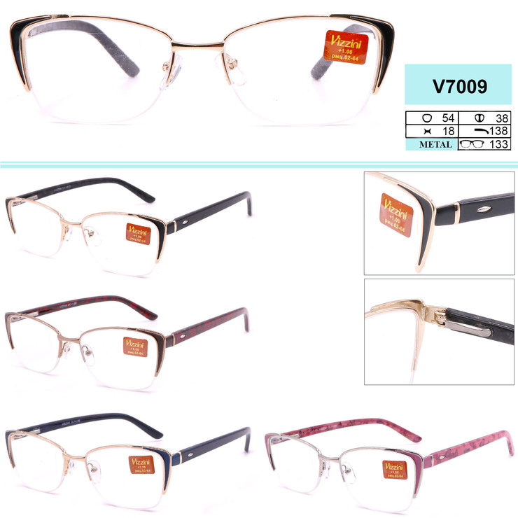 Women's metal eyeglasses with flex hinges Vizzini V7009 Diopters: +0.75 to +4.00 (step 0.25) white lenses