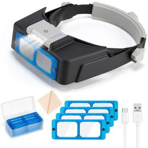 Лупа бинокулярная с подсветкой, увеличительное стекло с креплением на голову 518B-XX, увеличение: 1,5X, 2X, 2,5X, 3,5X