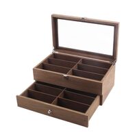 Glasses and frames holder display with 12 slots, drawer and cover, MDF material