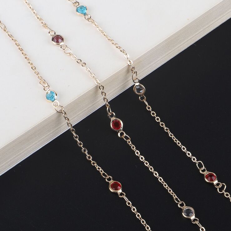 Gold-colored metal non-slip chain, with colorful glass beads, for glasses and masks GL749