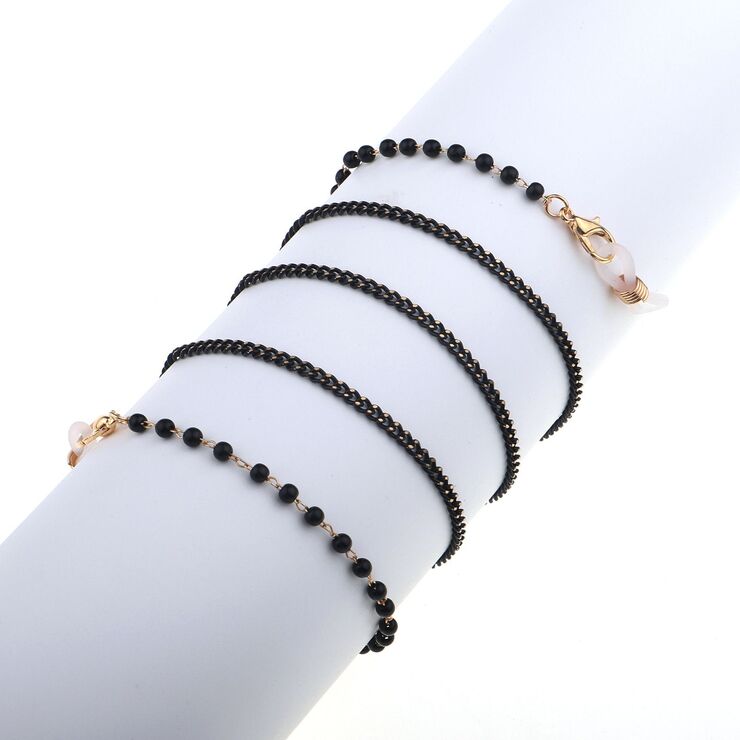 Gold-colored metal non-slip chain, with black pearl, for glasses and masks GL780