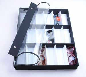 Планшет для демонстрации солнечных очков настольный на 18 мест чёрный с белой подкладкой