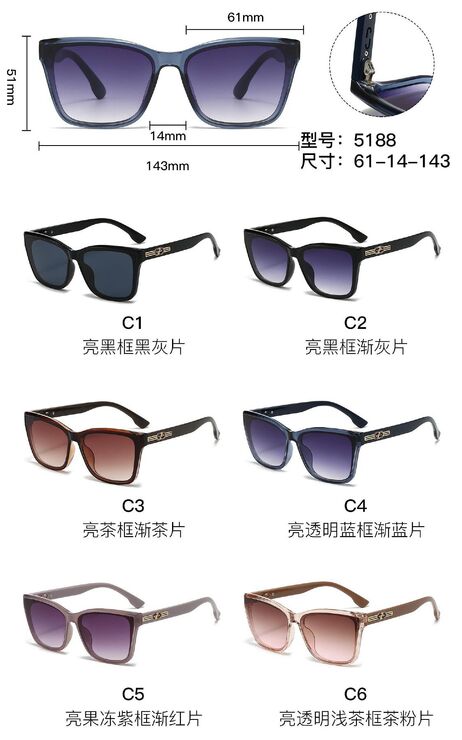 PC plastic sunglasses with metal hinge 5188W